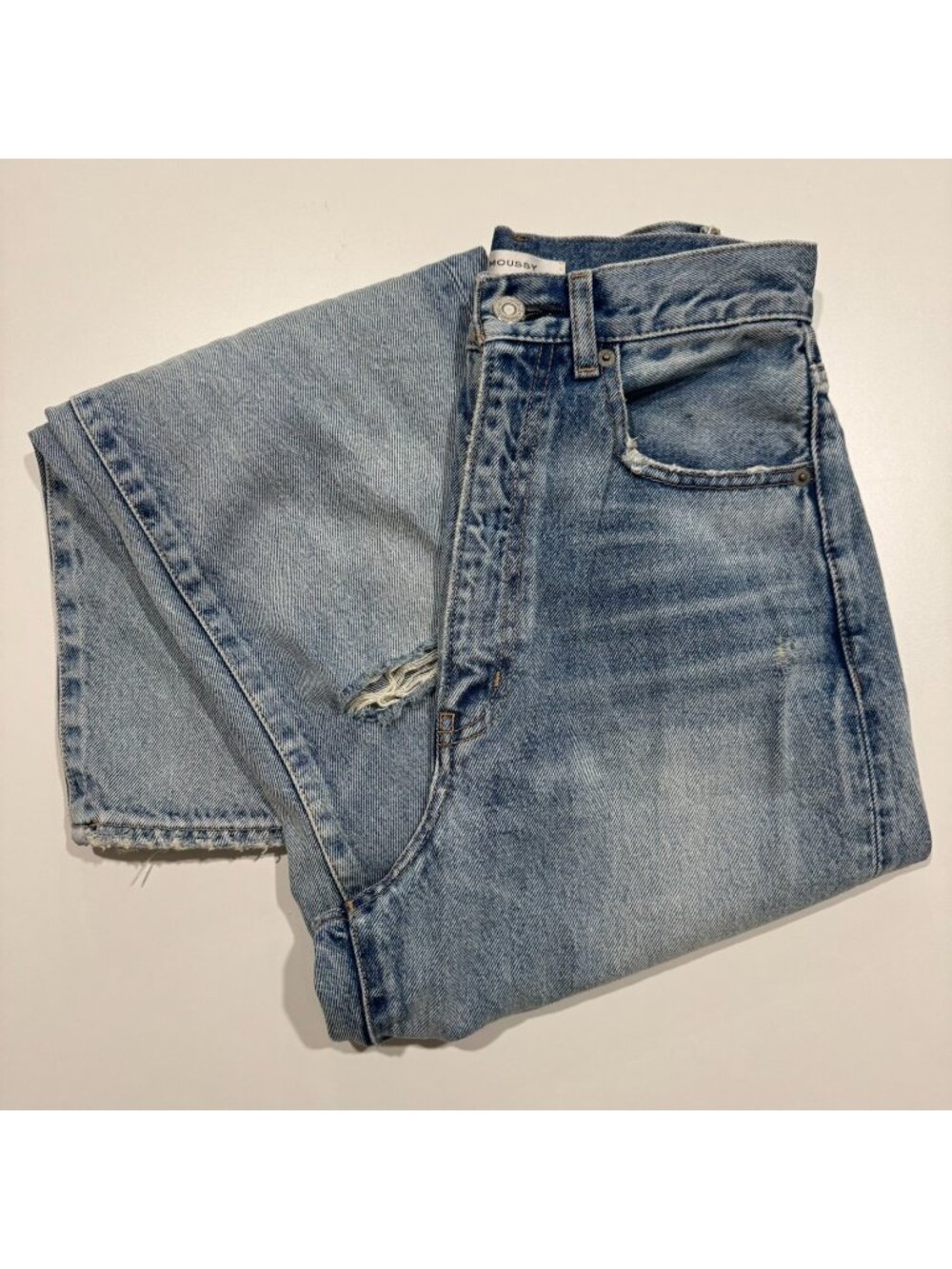 Moussy Women's High Waisted Crash Loose Straight Jeans Size 25 Light Wash